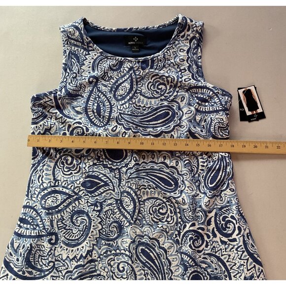 NWT Ronni Nicole Sleeveless Paisley Print White/Indigo Dress L blues new - Picture 5 of 11